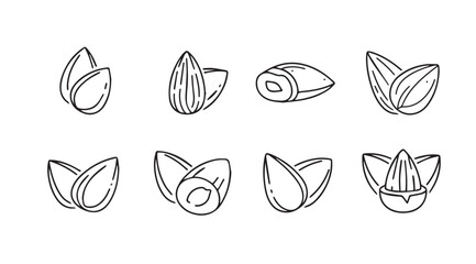 Collection of almond illustrations in a distinctive silhouette style