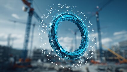 Abstract ring design in front of a construction site
