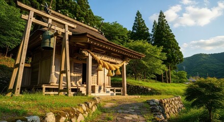 Obraz premium Tranquil Japanese Shrine with Lush Greenery