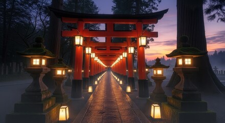 Illuminated Torii Gates at Fushimi Inari Shrine, Kyoto