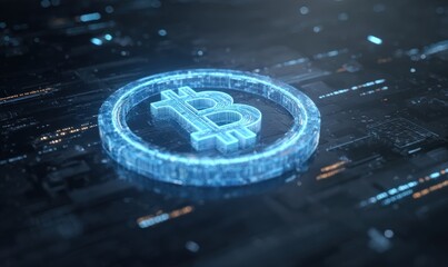 Digital Bitcoin symbol on circuit board (2)