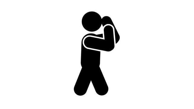 A person stands with one arm raised in front, symbolizing a defensive stance, protection, or readiness against possible attack or threat