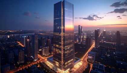 Cityscape at Dusk: A Modern Metropolis Skyline