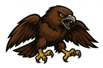 Fototapeta premium Illustration of an aggressive hawk with spread wings preparing to attack, isolated on a transparent background