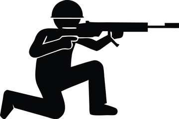 Obraz premium Silhouette soldier kneels, holding a rifle, ready to aim for an intended military target