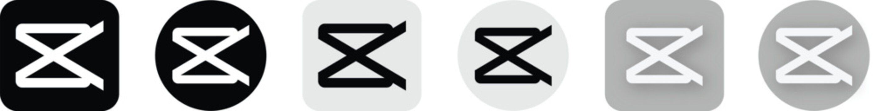Capcut logo set in various styles. capcut vector logo. Social media video editor logo. popular video editing application
