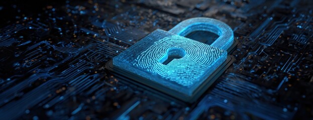 Abstract digital padlock on circuit board