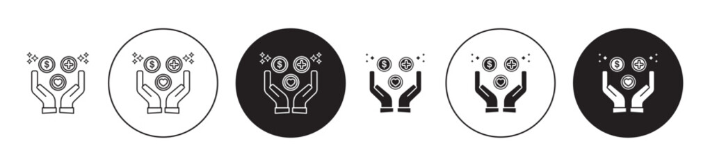 benefits icons collection in black filled and stroke line style