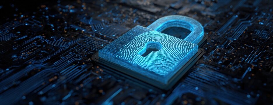 Abstract digital padlock on circuit board