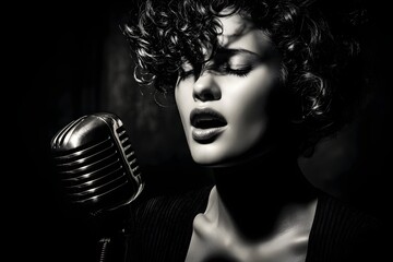 singer vocalist with vintage mic and studio lighting showcasing expressive texture shot for marketing