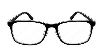 Fototapeta premium Black framed eyeglasses with clear lenses on a white background.