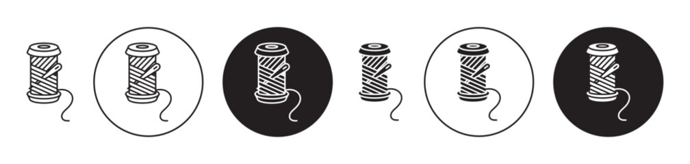 Spool of thread icons collection in black filled and stroke line style