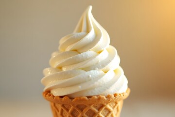 Tasty soft vanilla ice cream served in a crispy waffle cone