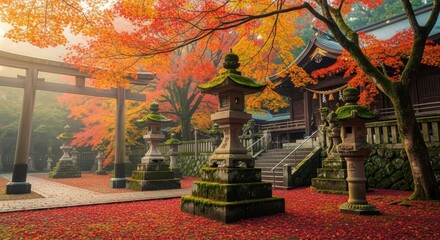 Fototapeta premium Shrine Courtyard in Autumn, Japan