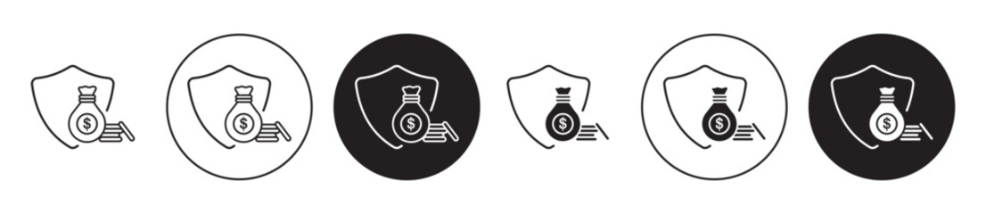 Money Insurance icons collection in black filled and stroke line style