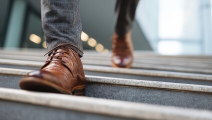 Close-up of person ascending stairs