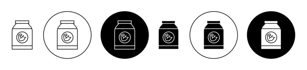Fitness supplement icons collection in black filled and stroke line style