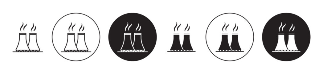 Cooling tower icons collection in black filled and stroke line style