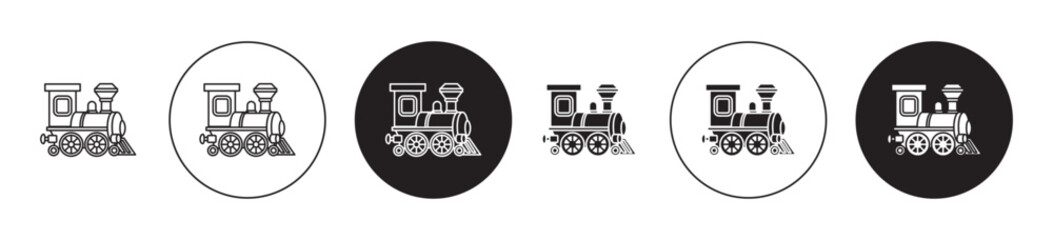 toy train icons collection in black filled and stroke line style