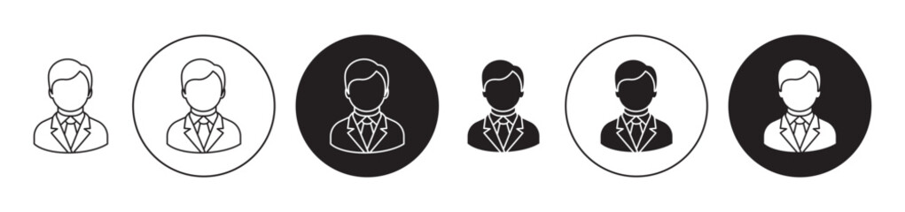 Businessman icons collection in black filled and stroke line style