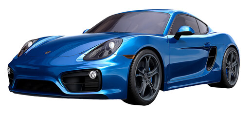 Blue sports car isolated on transparent background with sleek design and powerful engine