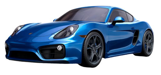 Blue sports car isolated on transparent background with sleek design and powerful engine