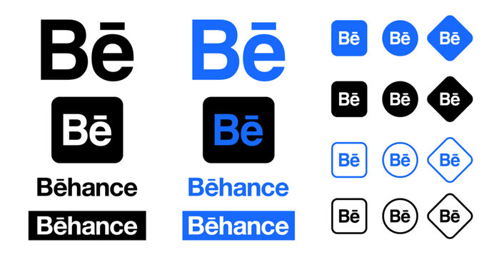 Behance logo set SVG & vector. Behance logo transparent PNG. Behance icon vector. Behance application logo. Social media icons editorial SVG.