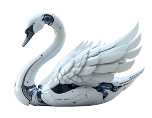  Elegant Robot Swan, Gliding Pose, Isolated.