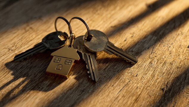 House keys on wooden surface