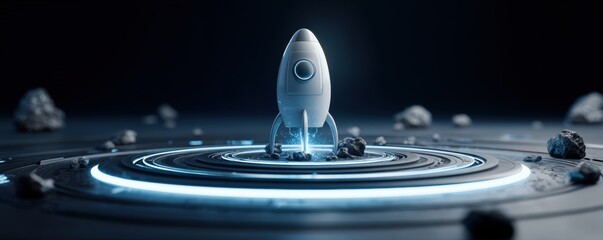 Futuristic rocket launch on a circular platform