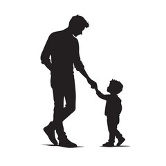 Silhouette of father and son holding hands, family love and relationship vector illustration