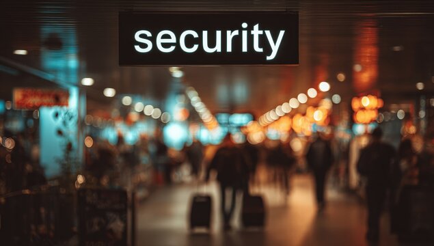Blurred airport security area