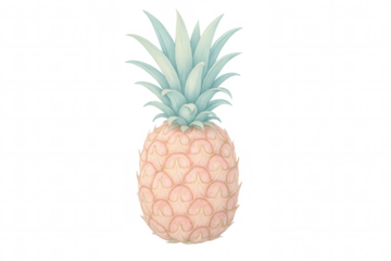 Watercolor painting of a pink pineapple with blue-green leaves on a transparent background, perfect for summery designs