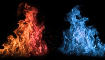 Two contrasting flames against a black background