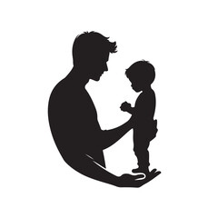 Silhouette of father and son holding hands, family love and relationship vector illustration