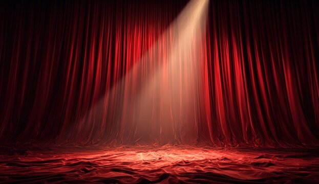 Red stage curtain with spotlight