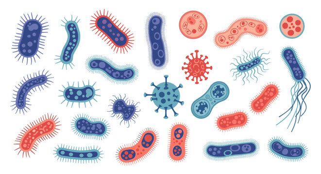 Collection of Diverse Bacteria and Viruses Microscopic Organisms.