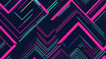 Abstract geometric pattern featuring vibrant pink and teal zigzag lines against a dark background