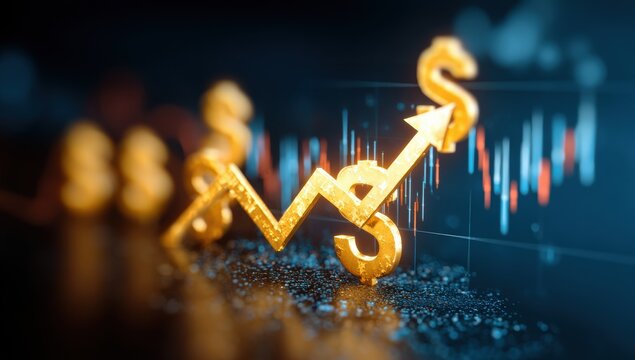 Gold dollar signs depicting upward trend on financial charts