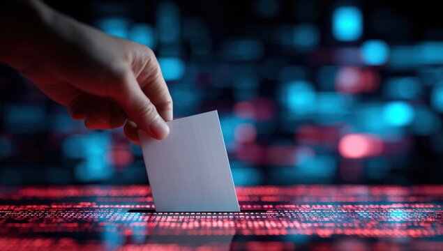 Hand casting a ballot in a digital voting box