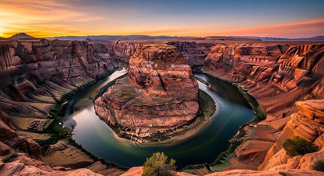 Majestic Horseshoe Bend Colorado River Sunset Landscape.