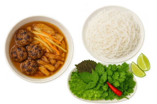Bun Cha Hanoi on transparent background, famous Vietnamese dish cut out