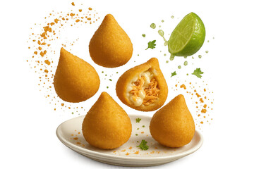 Delicious golden coxinhas isolated on transparent background, Brazilian food.