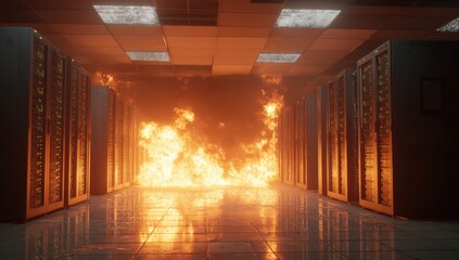 Server room ablaze with intense fire (1)
