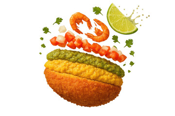 Brazilian Acaraj&eacute; with shrimp and fresh lime, isolated on transparent background.