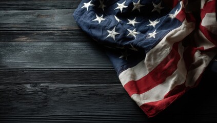 American flag draped on dark wood (2)