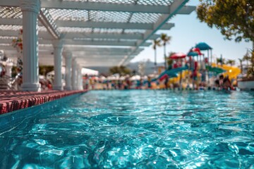 Obraz premium Sunny pool with a covered patio