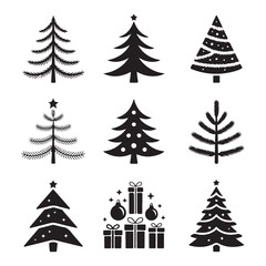 Seasonal holiday gift and decoration icons