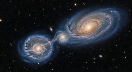 Two Spiral Galaxies Interacting in Deep Space.