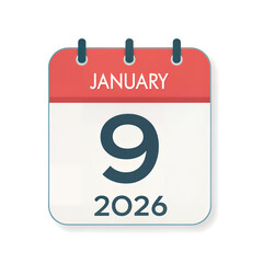 Fototapeta premium Modern Calendar icon. January. 2026 9 day. The concept of waiting for an important date. Day calendar with date January 9. Cheklist day calendar. Vector illustration